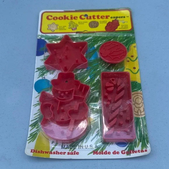 NOS Vintage Christmas Cookie Cutter Shape Snowman Candycane Star Holly Ornaments - Picture 1 of 3